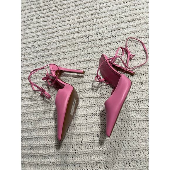 ASOS Design Nightly Pointed Toe Wrap Tie Stiletto Shoes Womens 7 Pink 109348654 - Picture 3 of 11